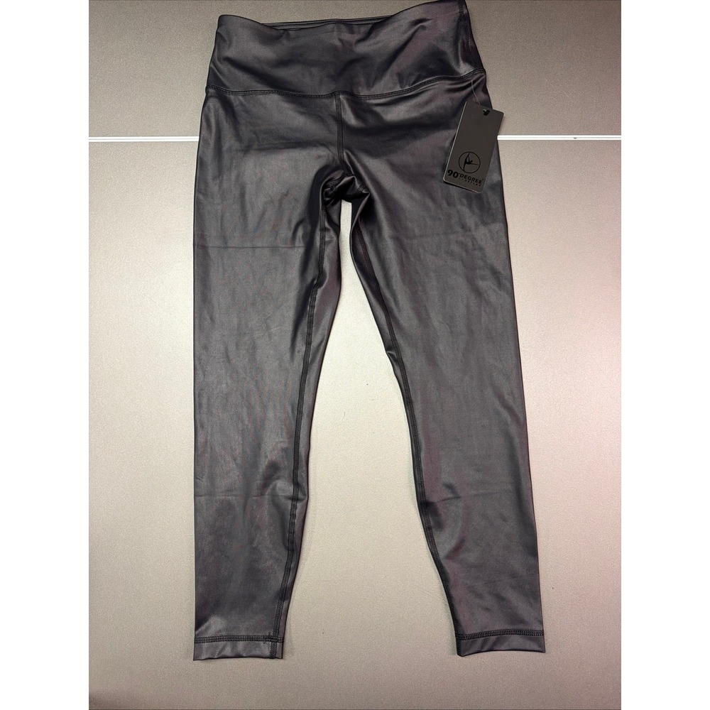 90 Degree by Reflex Black Faux Leather High Waisted Leggings M NWT grunge goth‎